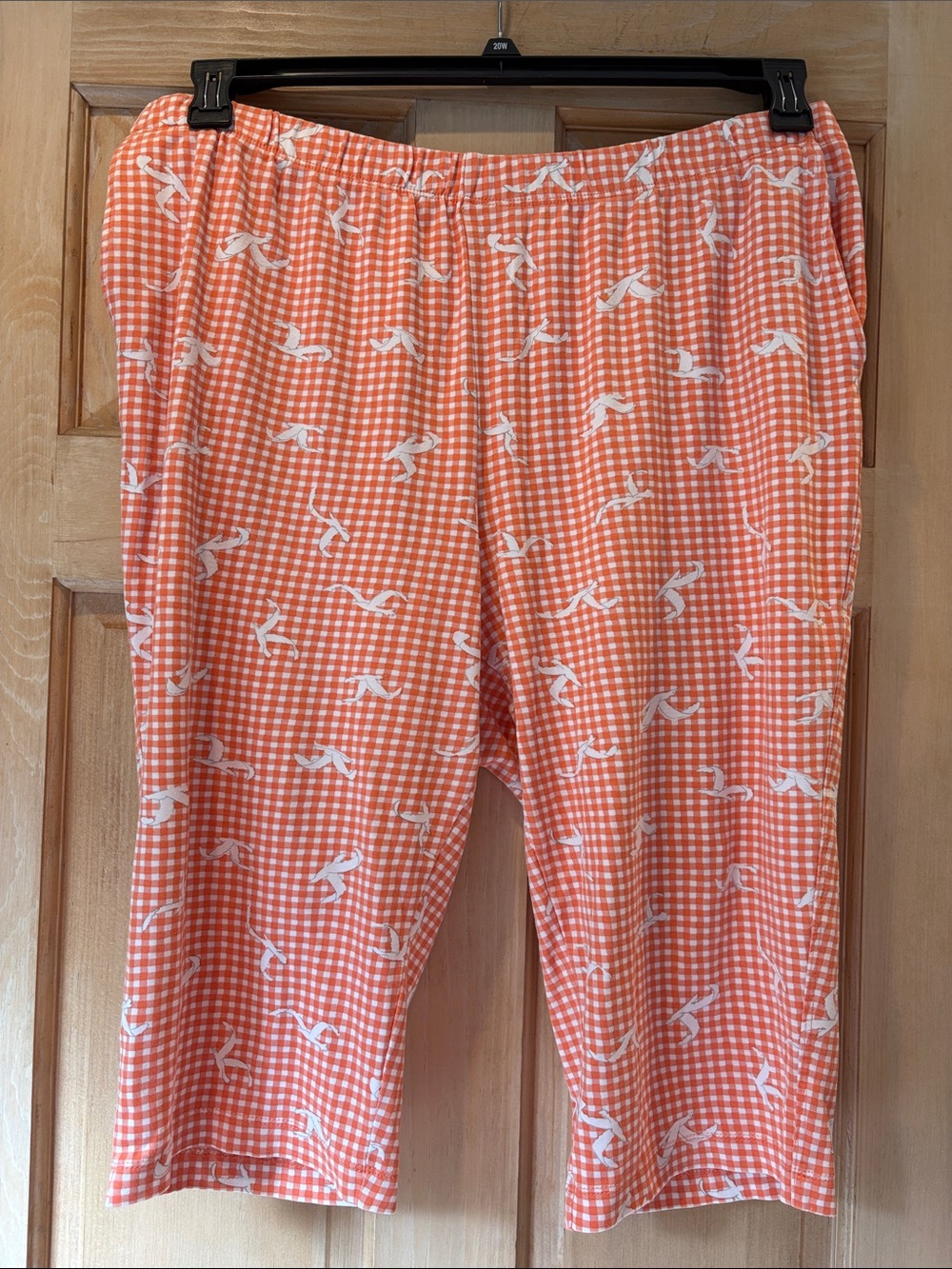 Lands' End Orange Gingham Capri Leggings with White Bird Print 1X